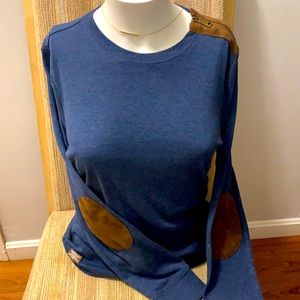 Ralph Lauren blue long sleeved cotton knit with brown suede elbow patches- Med
